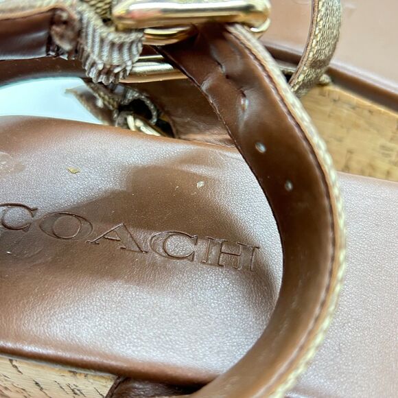 Coach Tallulah Brown Signature Print Platform Ankle Strap Sandals Size 6B - Picture 6 of 14